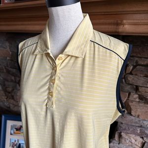 IZOD ⛳️ Ladies Yellow & White Stripe ‘G Flex’ Sleeveless Perf Golf Shirt - Sz XL